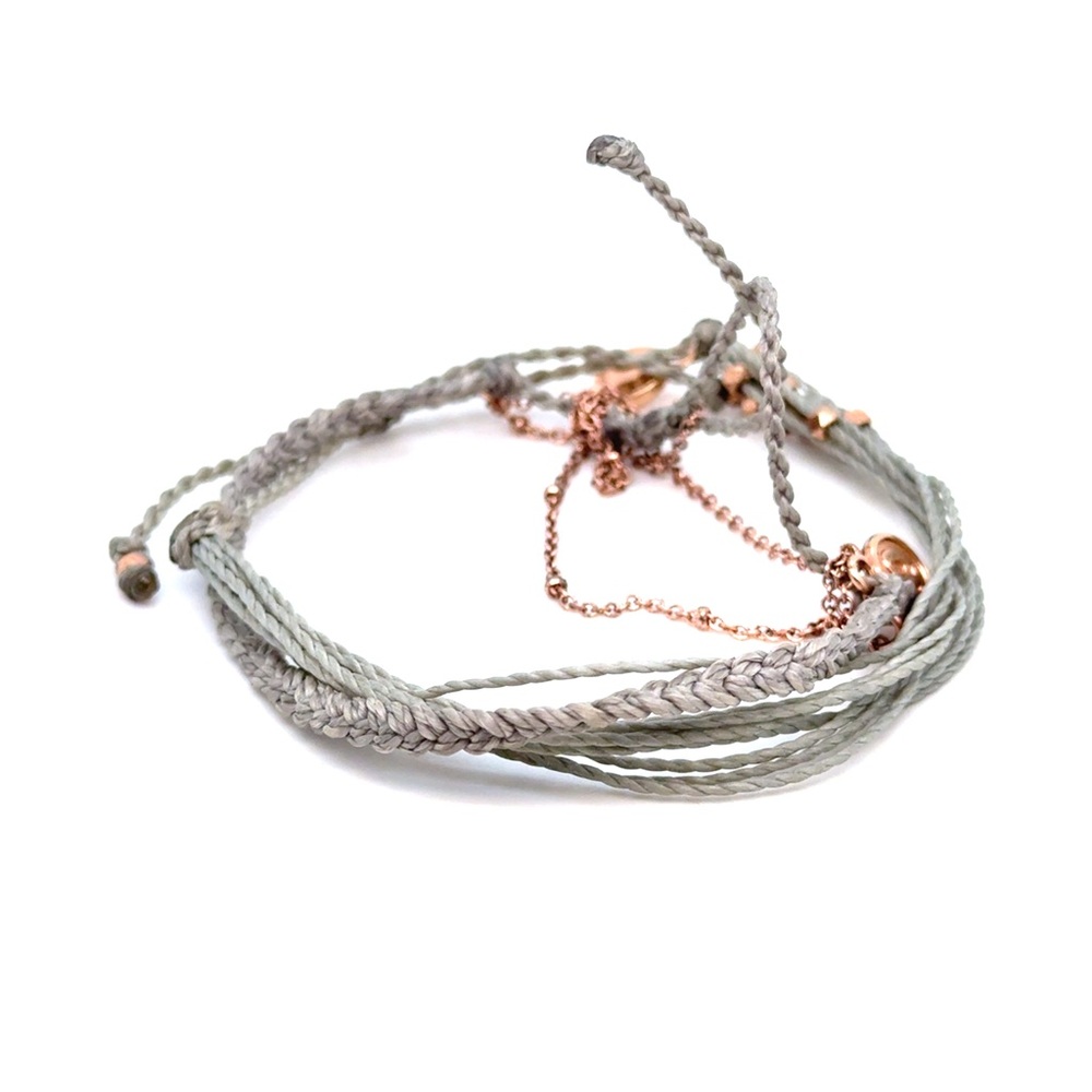 Pura Vida Light‎ Gray Multi-Strand Bracelet with Rose Gold Chain